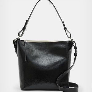 NWT $319 ALLSAINTS Kita Leather Messenger Crossbody Bag in Black Shine!